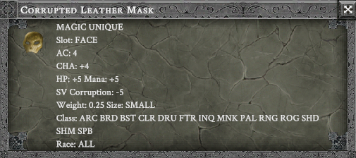 CORRUPTED LEATHER MASK in-game item card